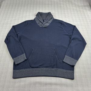 J Crew Sweater Mens Large Blue Pullover Cowl Neck Kangaroo Pocket Cotton Comfort